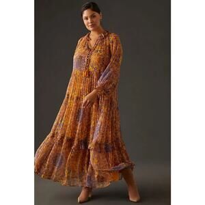 Anthropologie The Marais Printed Chiffon Maxi Dress Ruffle Tiered Plus Size 2X